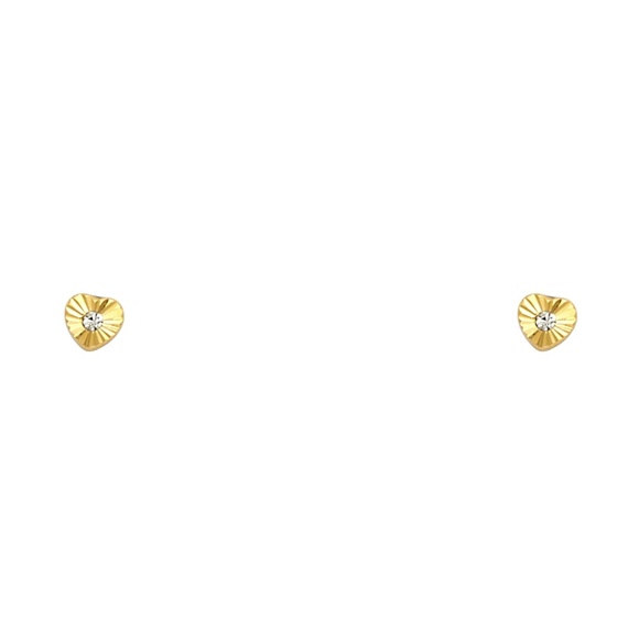 14k Yellow Gold Mini Heart Starburst Stud Earrings with Screw Back